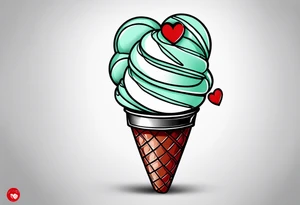 simple mint chocolate chip ice cream cone with small red heart on it somewhere while representing Paris tattoo idea