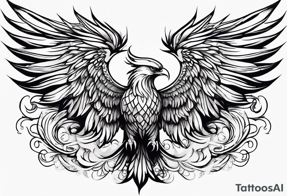 phoenix long tail elegant wings down tattoo idea