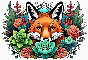 Succulents surrounding a fox tattoo idea