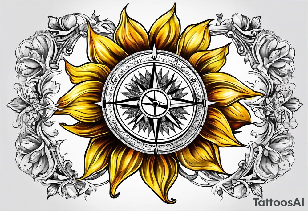 Sunflower compass, "To Thine Own Self Be True" tattoo idea
