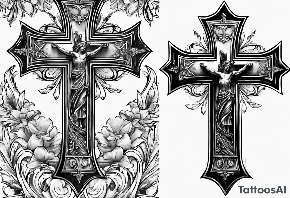 A cross with roman numerals dates tattoo idea