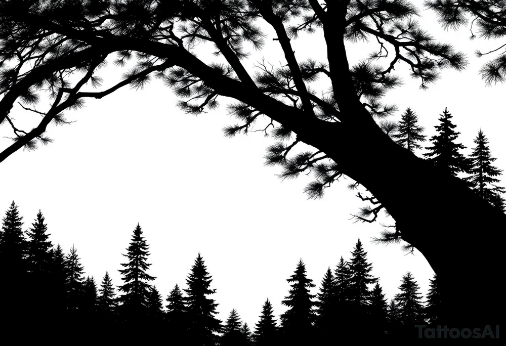 Coniferouse forest silhouette with black and gray trees tattoo idea Coniferouse forest silhouette with black and gray trees tattoo idea