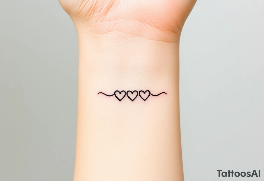 A minimalist infinity symbol with three hearts engraving the family sign tattoo idea