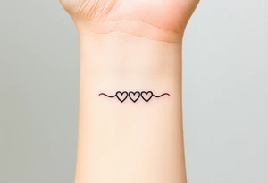 A minimalist infinity symbol with three hearts engraving the family sign tattoo idea