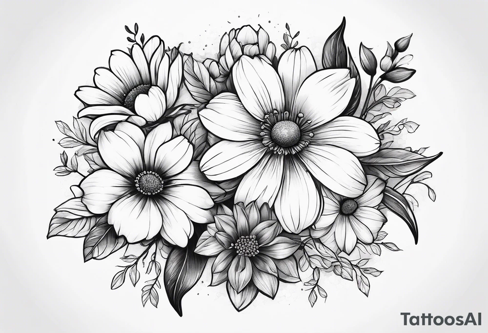 Spring flowers surrounded by faded honeycomb tattoo idea