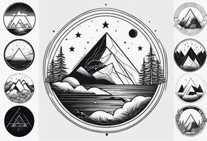 simple thick line art of space and nature in triangle shape and negative space tattoo idea