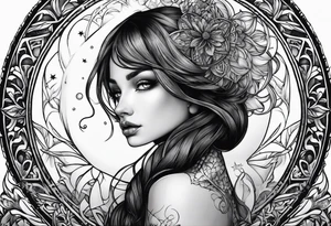 Wiccan moon tears girl on ground tattoo idea