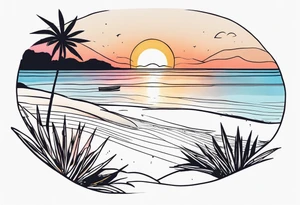 negative space linework canaba on a beach at sunset tattoo idea