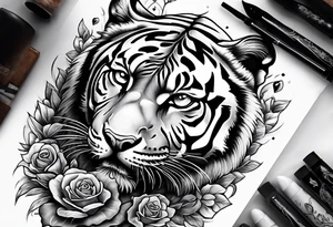King tiger on top of Hour glass with Brain and heart inside
Full detailed sleeve tattoo idea