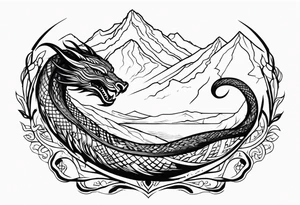 jörmungandr around the arm with mountains tattoo idea