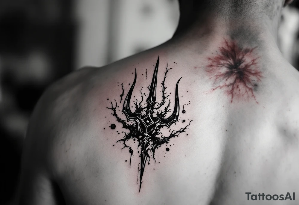 trident coming out of skin effect tattoo idea