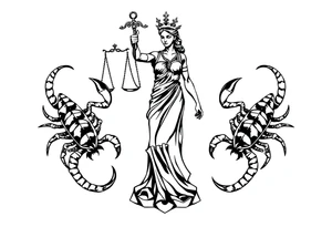 The figure of Lady Justice next to two Scorpions tattoo idea