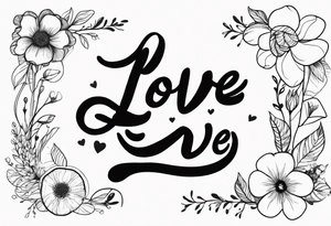 minimalist draw the work love in cursive and lowercase letters making the o in love a dog paw print and entwine a 2 wild flowers in the word love tattoo idea