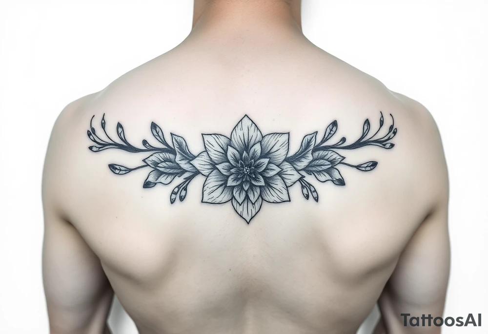 Make something similar to this. It should be a small, unique floral design. Use soft shading. tattoo idea