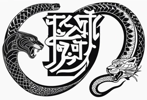 A snake and a panther wrap around the word "vitality" tattoo idea