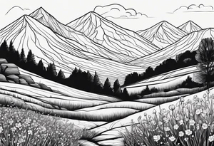 delicate fine line and small. Hills with Texas wildflowers tattoo idea