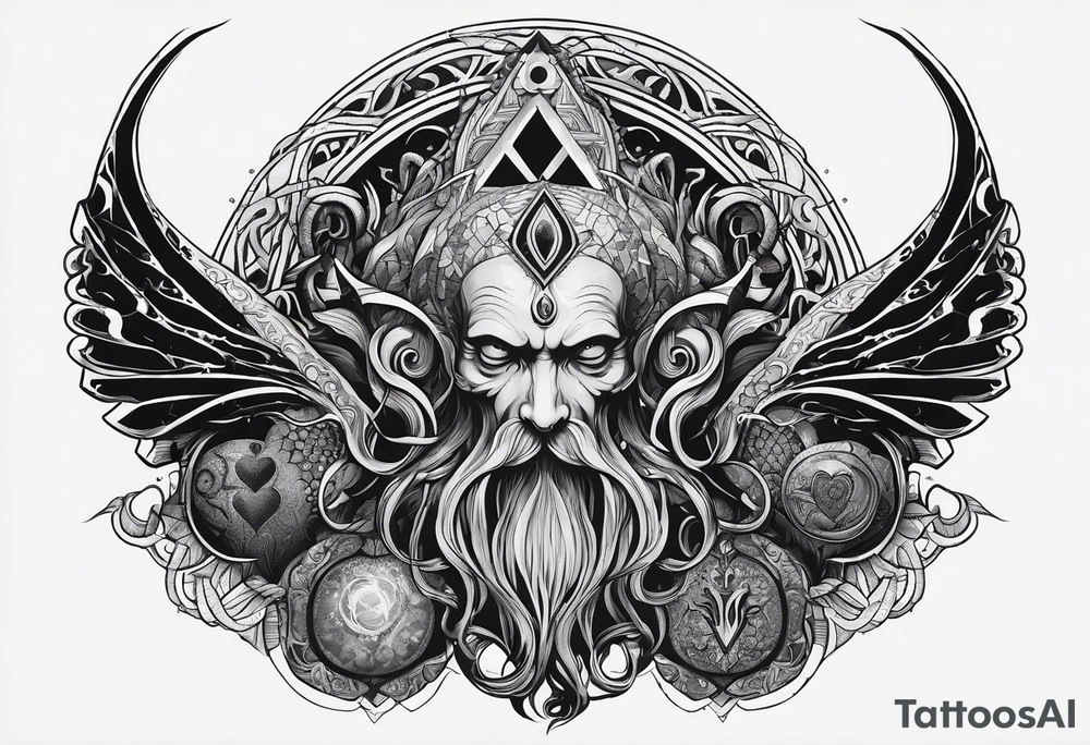 Long tattoo for arm. Lovecraftian creature, protecting a heart. Ctulhu. tattoo idea