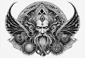 Long tattoo for arm. Lovecraftian creature, protecting a heart. Ctulhu. tattoo idea