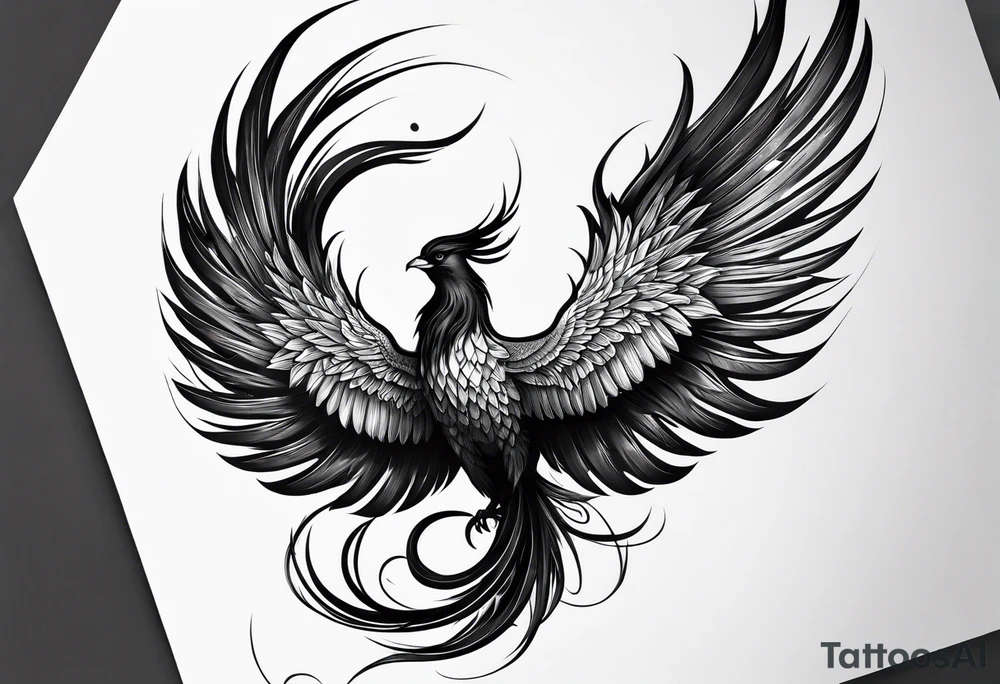 phoenix long tail elegant wings down tattoo idea