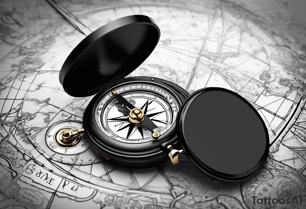 pocket compass opened with signature engraving on the top half inside tattoo idea