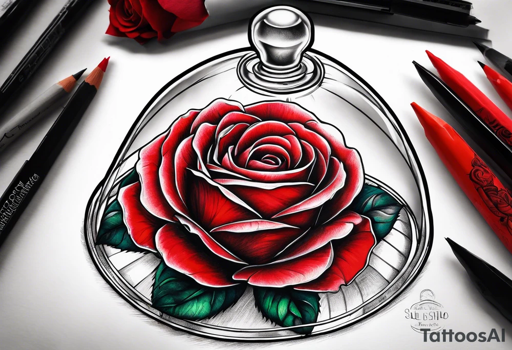 a red rose under a glass dome tattoo idea