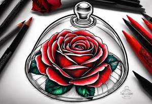 a red rose under a glass dome tattoo idea