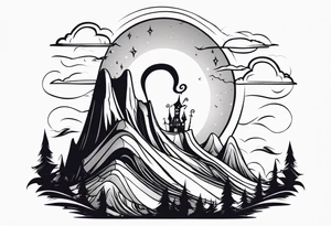 jack skellington on the top of curved montain tattoo idea