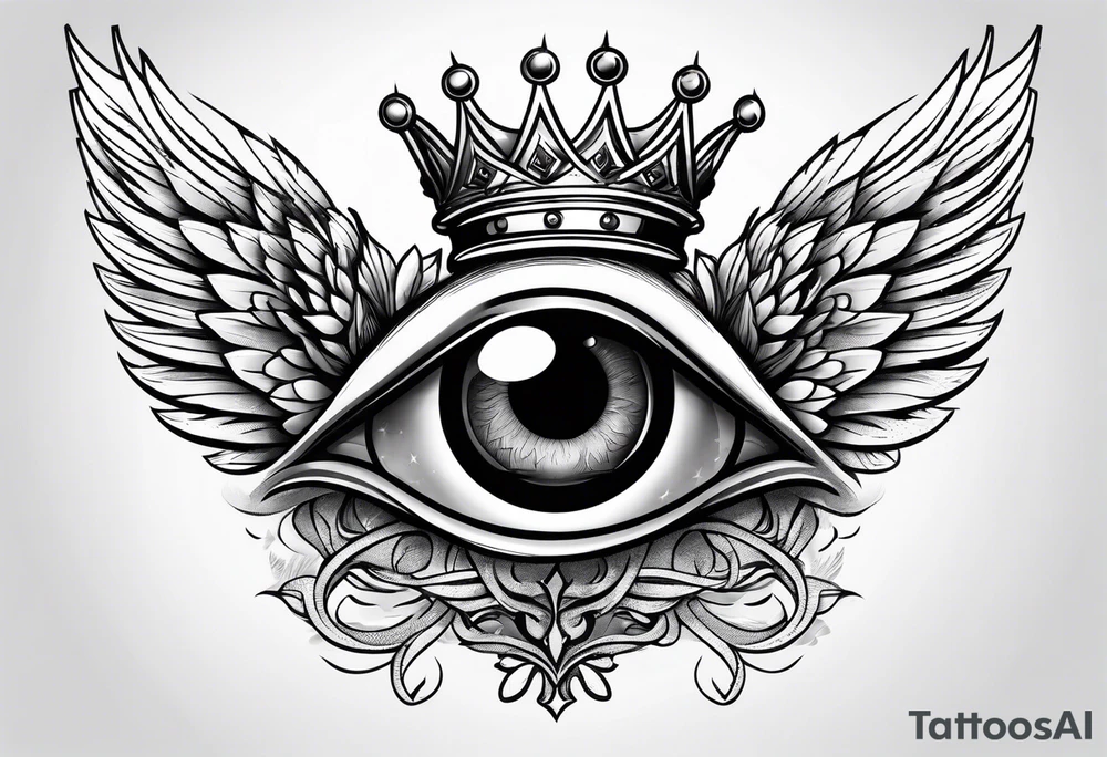 big eye with wings and crown tattoo idea
