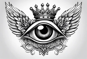 big eye with wings and crown tattoo idea