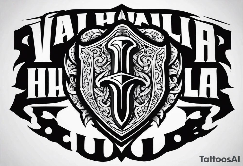 Valhalla sword shield banner tattoo idea