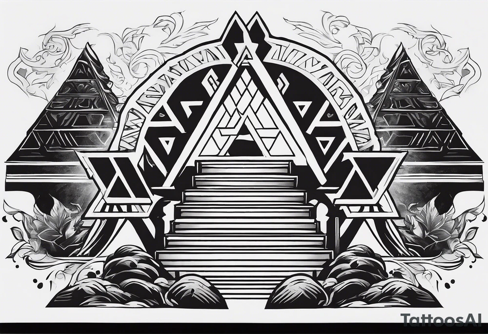 Valhalla  sword shield axe Valknut fog stairs tattoo idea