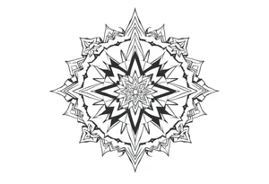 Trippy and psychedelic geometric patterns that merge in to one tattoo idea