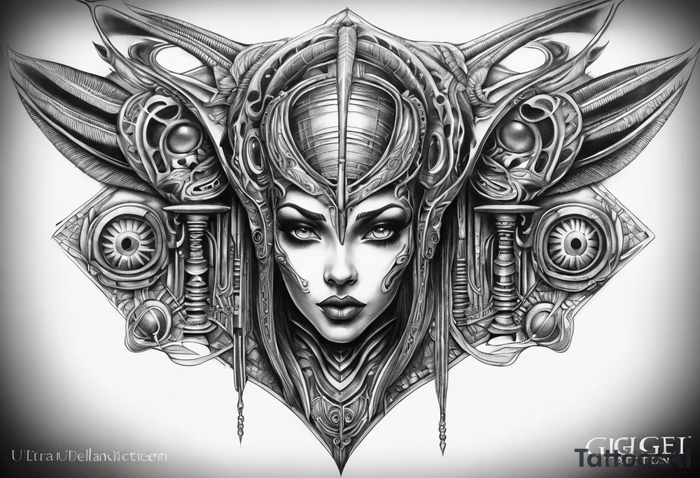 H.R Giger style thigh tattoo tattoo idea
