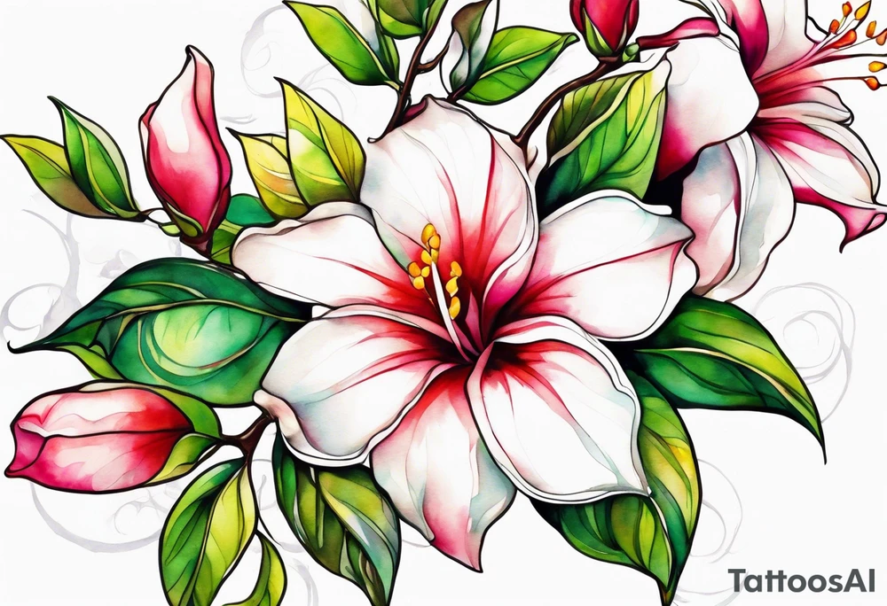 white background, abstract mandevilla flowers on a vine tattoo idea