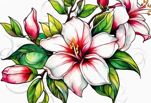white background, abstract mandevilla flowers on a vine tattoo idea