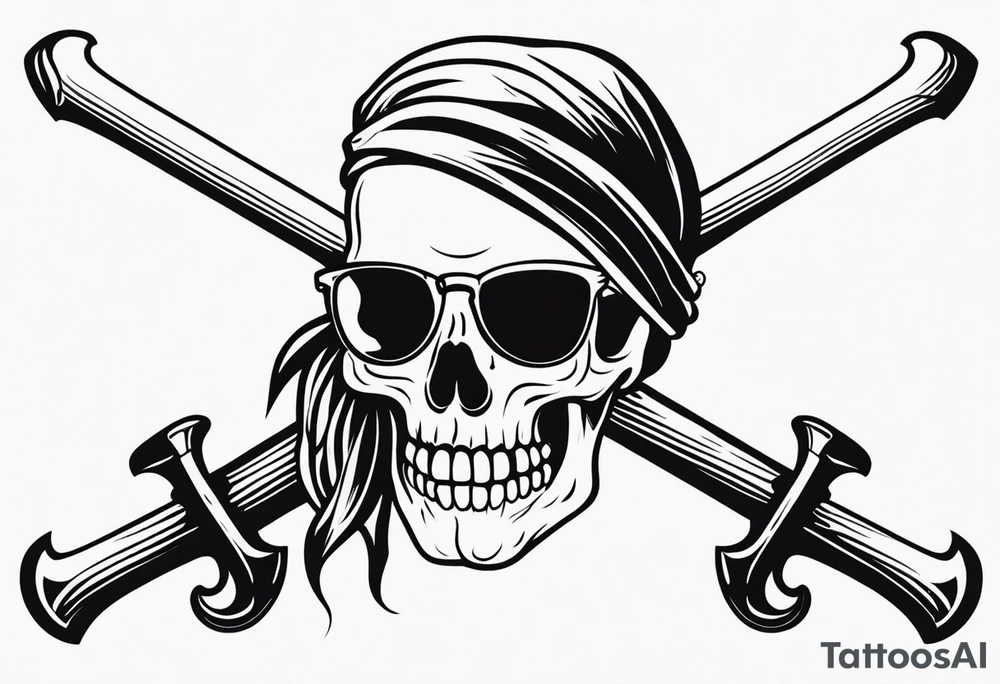 create a pirate flag with a feminine skull with two blonde pigtails and crossbones  wearing glasses tattoo idea