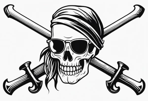 create a pirate flag with a feminine skull with two blonde pigtails and crossbones  wearing glasses tattoo idea