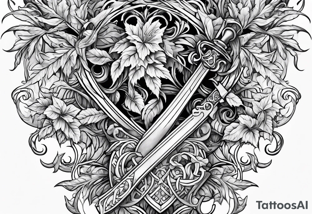 leafy vines with sword tattoo idea
