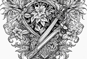 leafy vines with sword tattoo idea