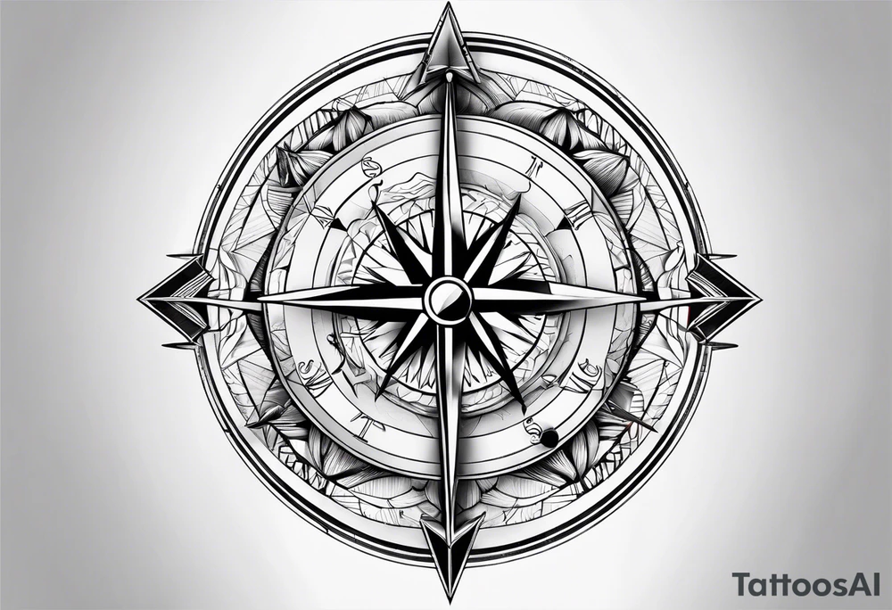 arrow with compass calf tattoo idea