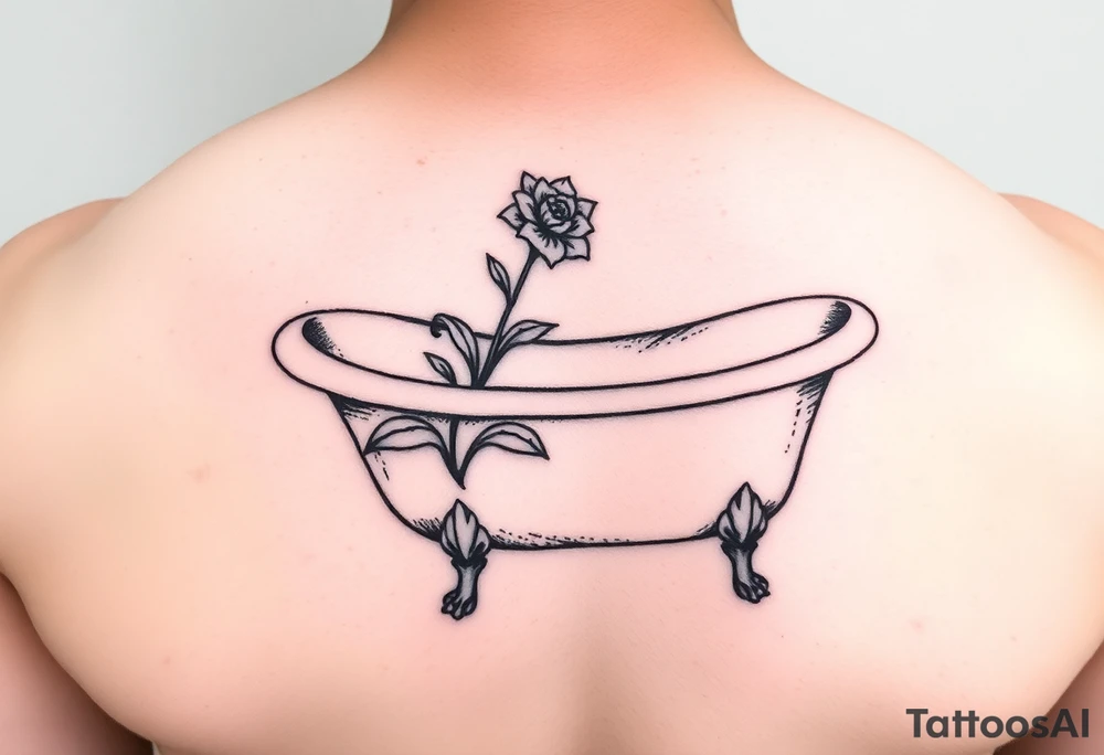clawfoot bathtub with a tile floor and a flower growing through the cracks tattoo idea