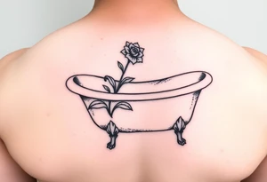 clawfoot bathtub with a tile floor and a flower growing through the cracks tattoo idea