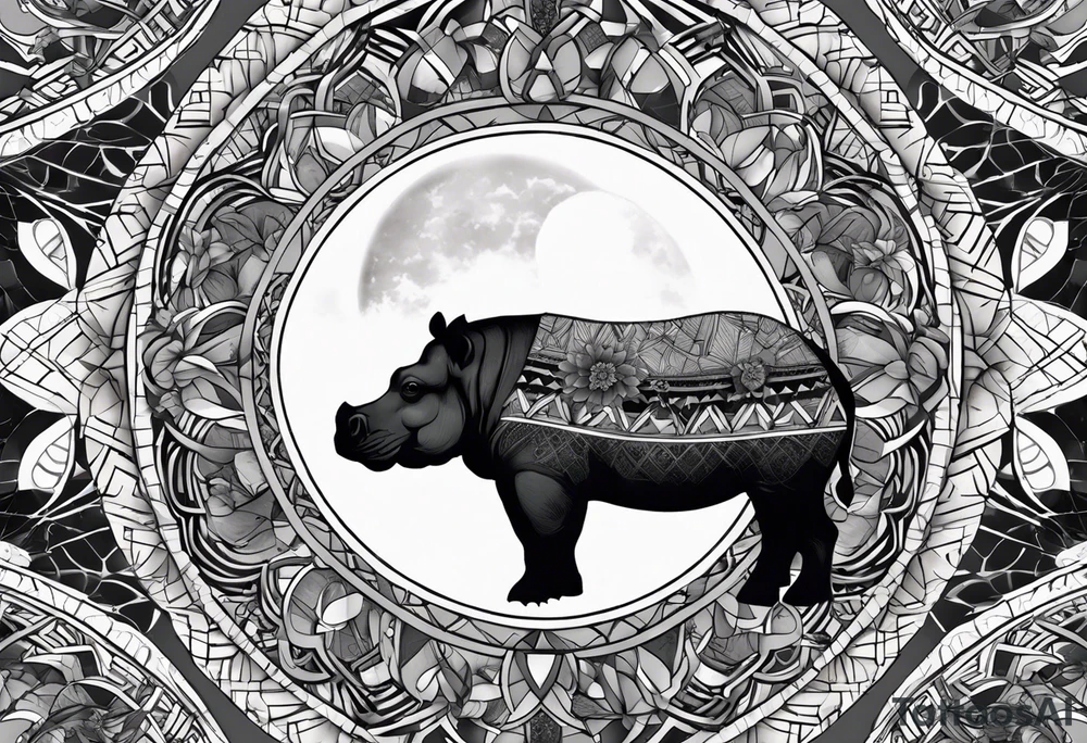 Very asymmetrical, +geometric pattern, with realistic full moon, with hippo at side look, +tribal, +geometric, +inkart , +blackwork, +grey scale, + sketch
with wintersweet flower bud, +inkart touch, +for men, detailed , combined favourite tattoo idea
