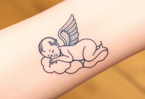 Sleeping Winged baby, laying on the clouds tattoo idea