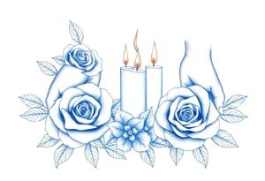 Two hands, roses, two candles, blue tattoo idea