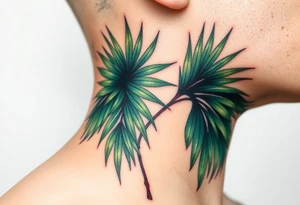realistic large movement woven palm leaves tattoo idea
