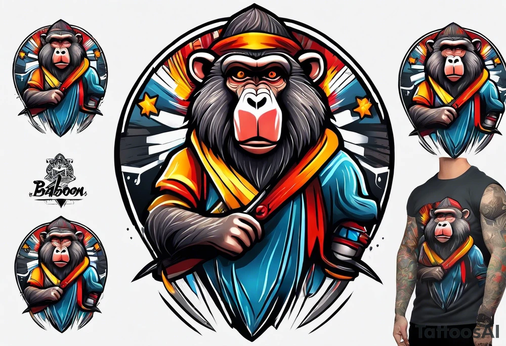 New school baboon with dagger tattoo idea