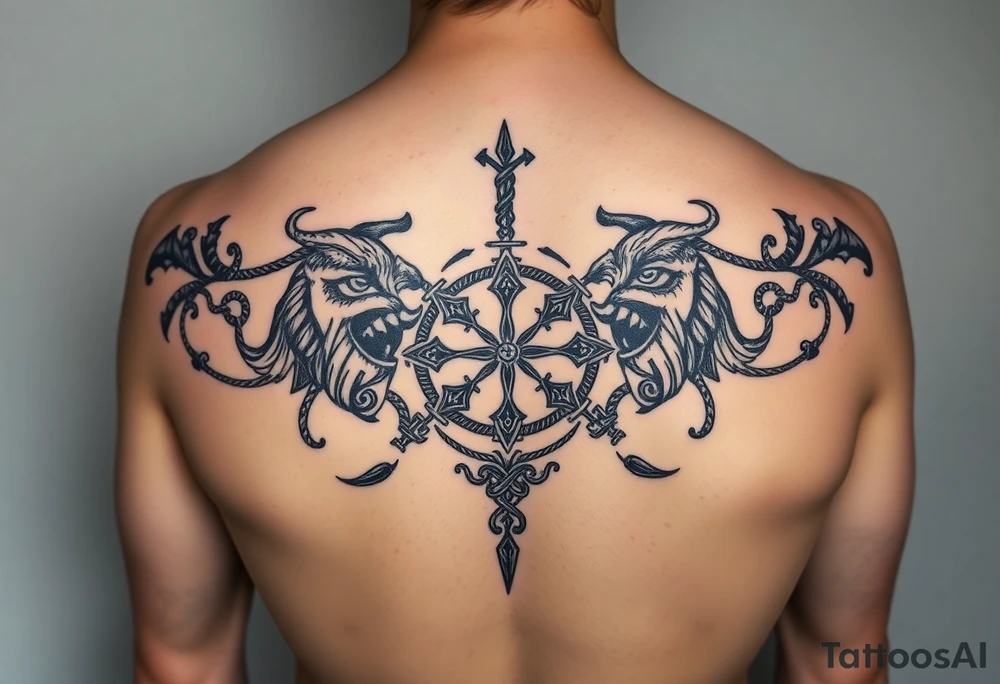 Powerful complex Tattoo, including every Symbol of the 12 Green gods and some Parts of Celtic rope work. tattoo idea