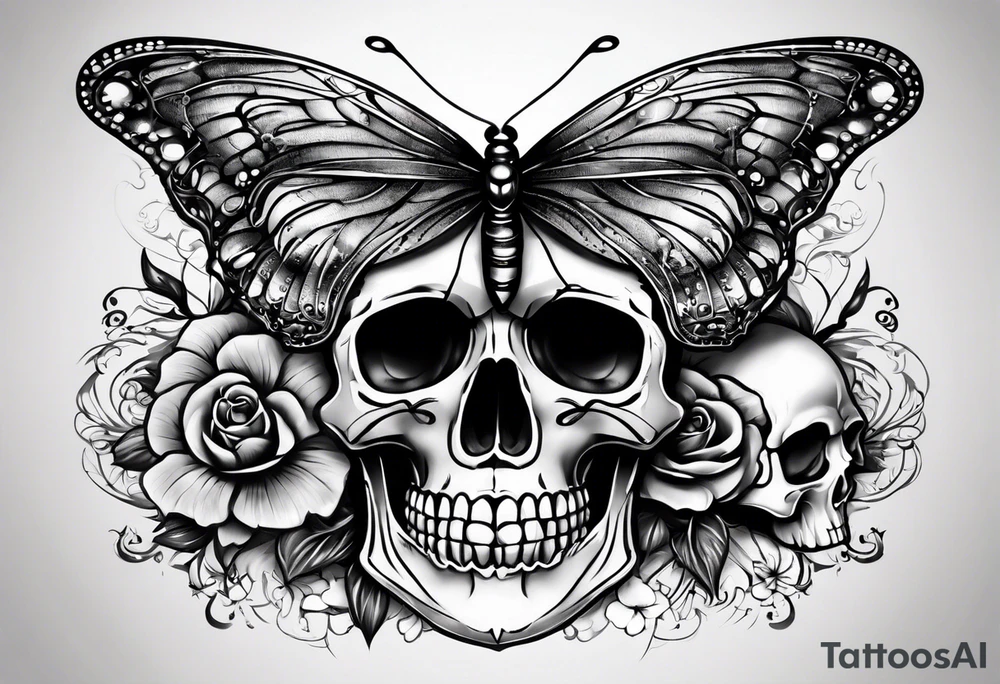 Small butterfly and skull tattoo idea