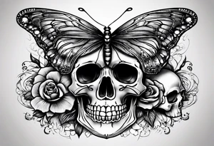 Small butterfly and skull tattoo idea